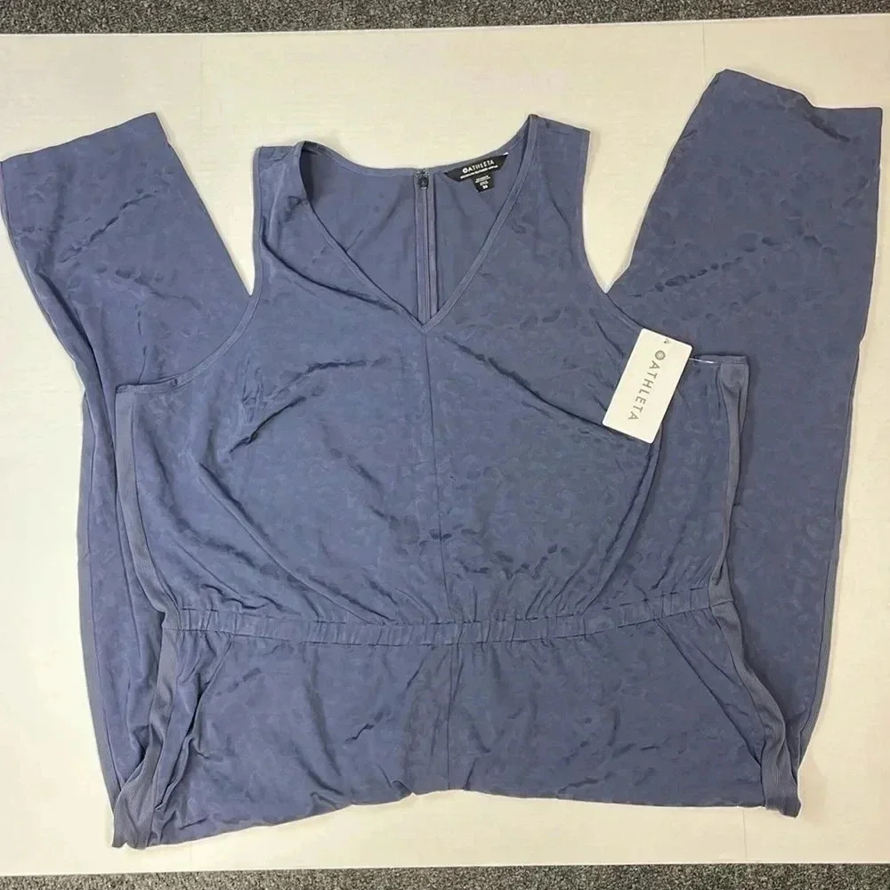 Athleta Brooklyn Jumpsuit Womens Plus Size 26 NWT Blue Leopard Stretch
